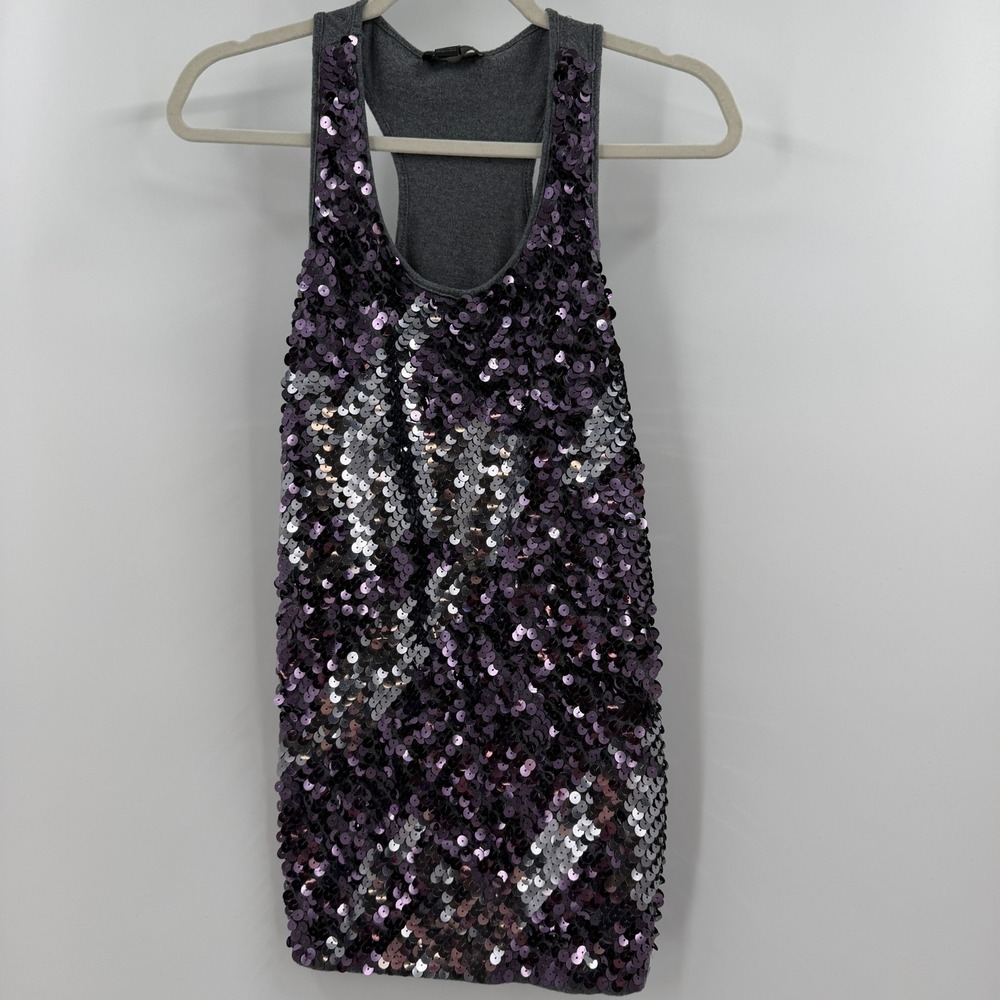 Forever 21 Womens‎ Tank Dress L Purple Silver Sequin Mini Y2K Party